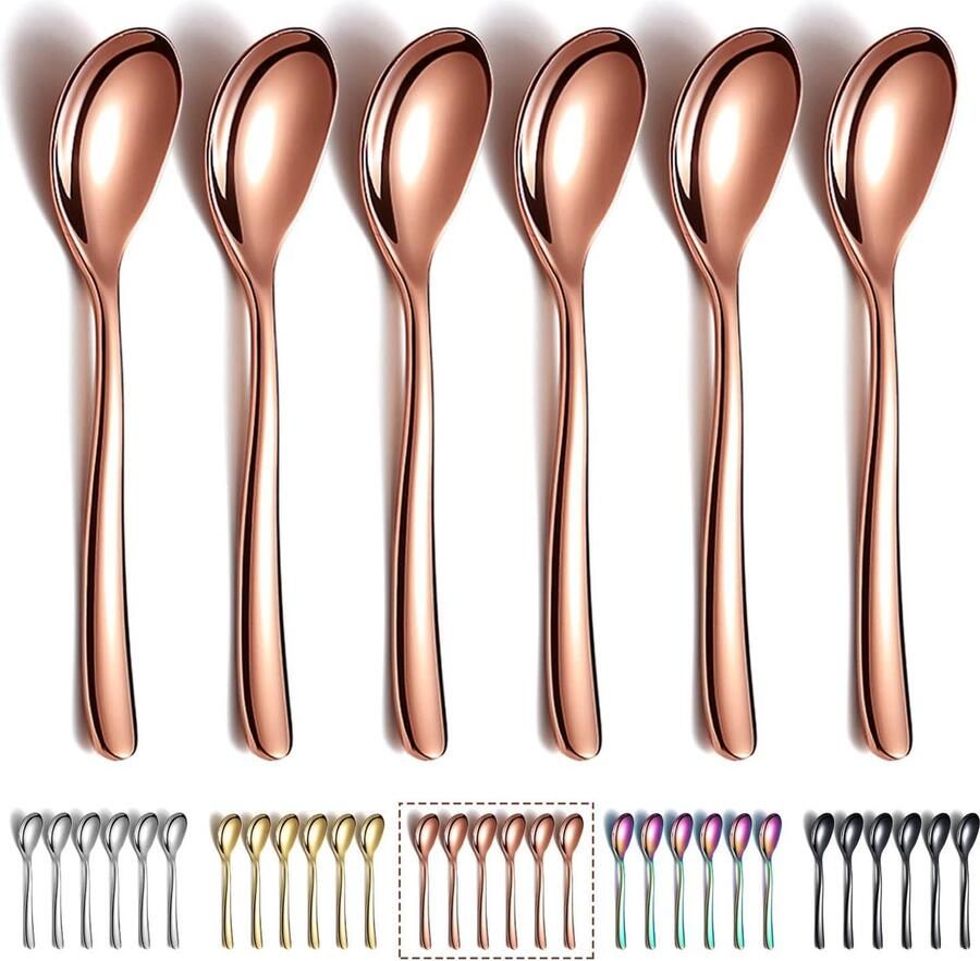 Roségouden koffielepels 6 stuks 14 cm roestvrij staal titanium coating roségoud theelepel espressolepel dessertlepel theelepel kleine mini-lepelset voor feestjes