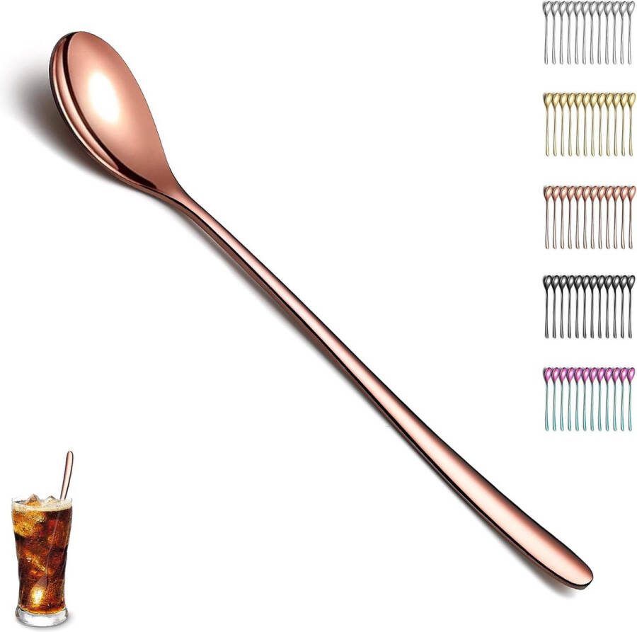 Roségouden latte macchiato-lepelset van 12 stuks titanium plating roségouden roestvrijstalen theelepel roerstaaflepel koffielepel ijslepel cocktaillepel