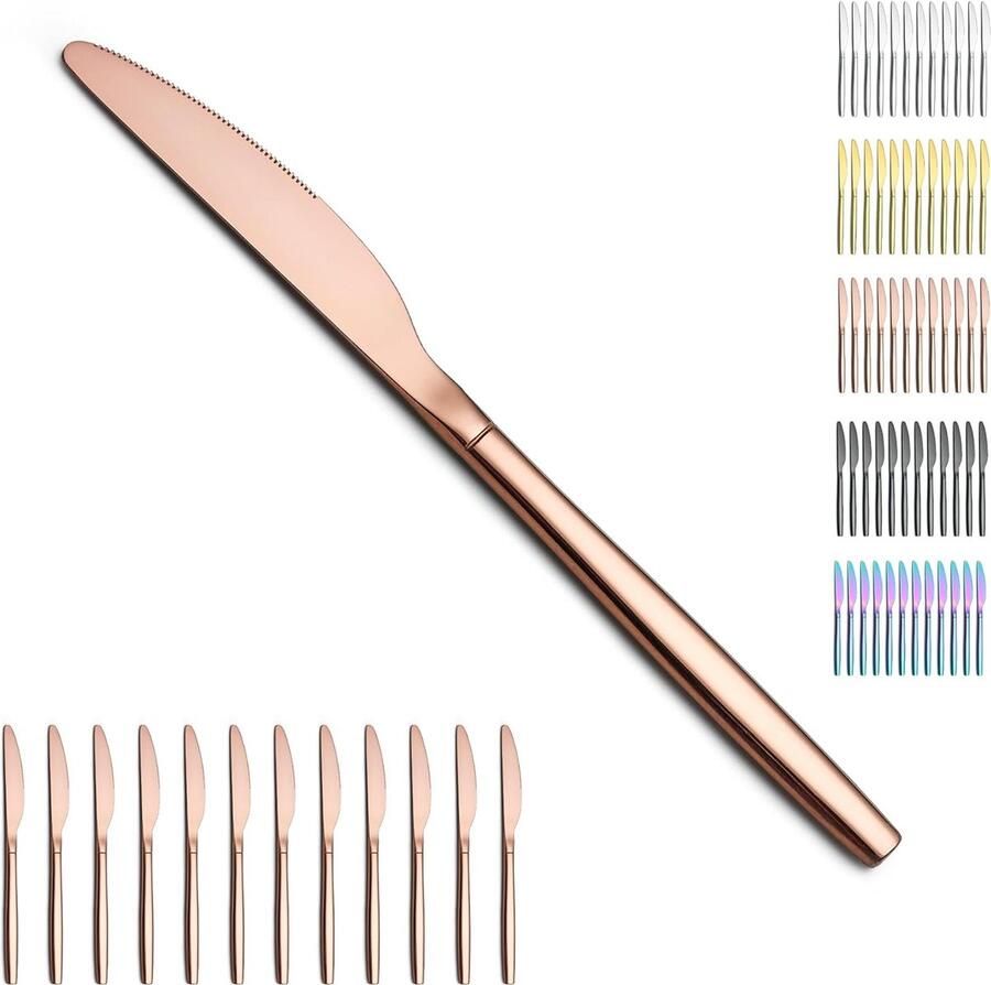 Roségouden tafelmessen set van 12 stuks titanium koper roestvrij staal modern dinermes botermes ideaal voor thuis restauroom hotel bruiloft vaatwasmachinebestendig