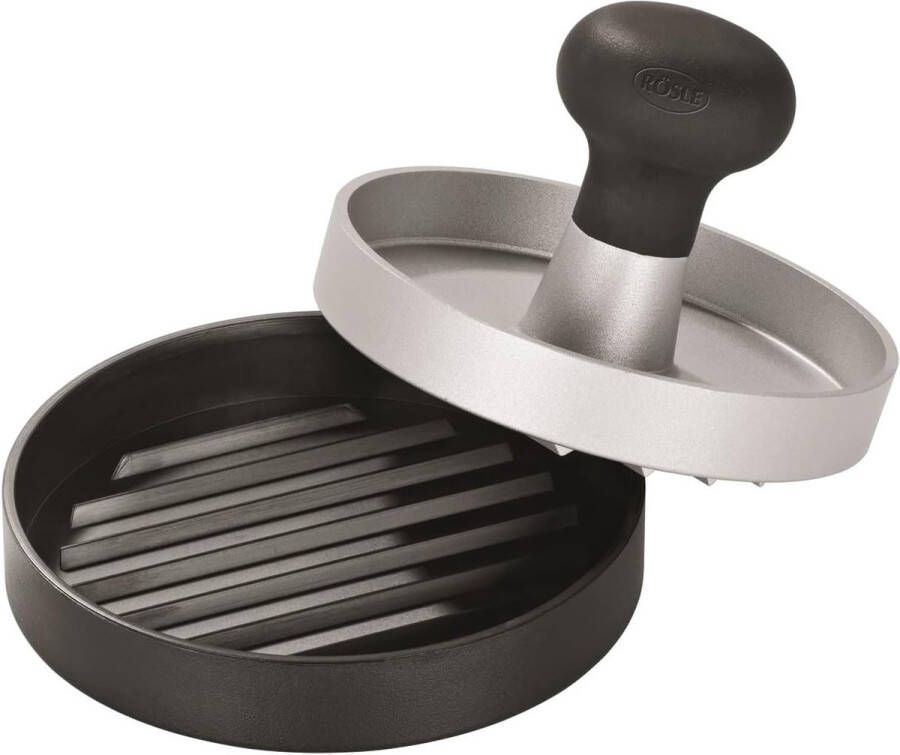 RÖSLE Hamburgerpers Hoogwaardige vleespers voor het moeiteloos vormen van hamburgerschijven aluminium ABS 11 cm vaatwasmachinebestendig