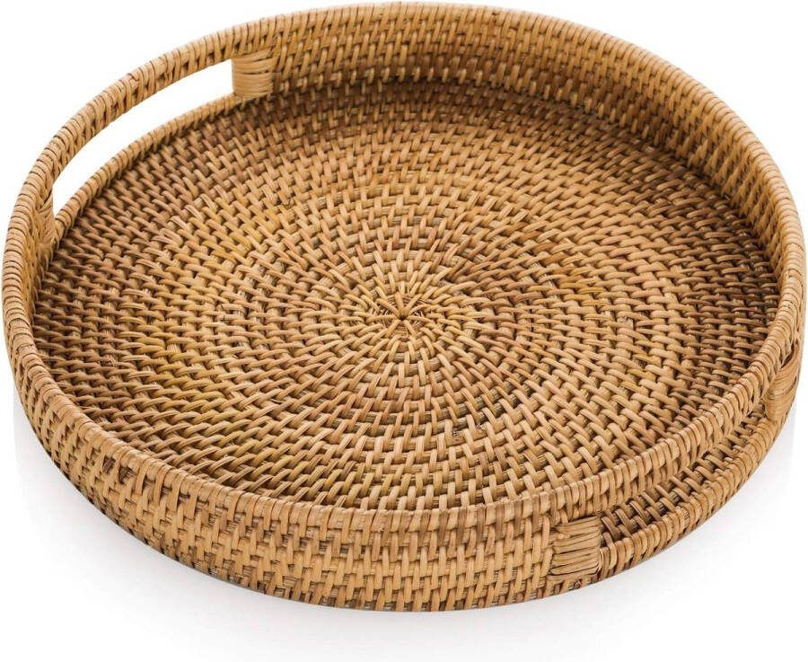 Rotan Dienblad 30cm Handgeweven Rustiek Decoratief Dienblad voor Ontbijt-Drankjes-Snack-Brood Salontafel Bar Diner Feestjes Keuken Organizer