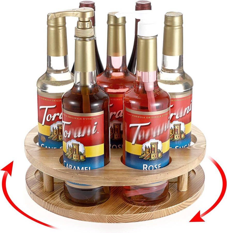 Roterende aanrechthouder met 7 gaten Lazy Susan Houten kruidenorganizer Roterend kruidenrek Keukendraaitafel Opbergrek voor koffiesiroop Wijnkruiden