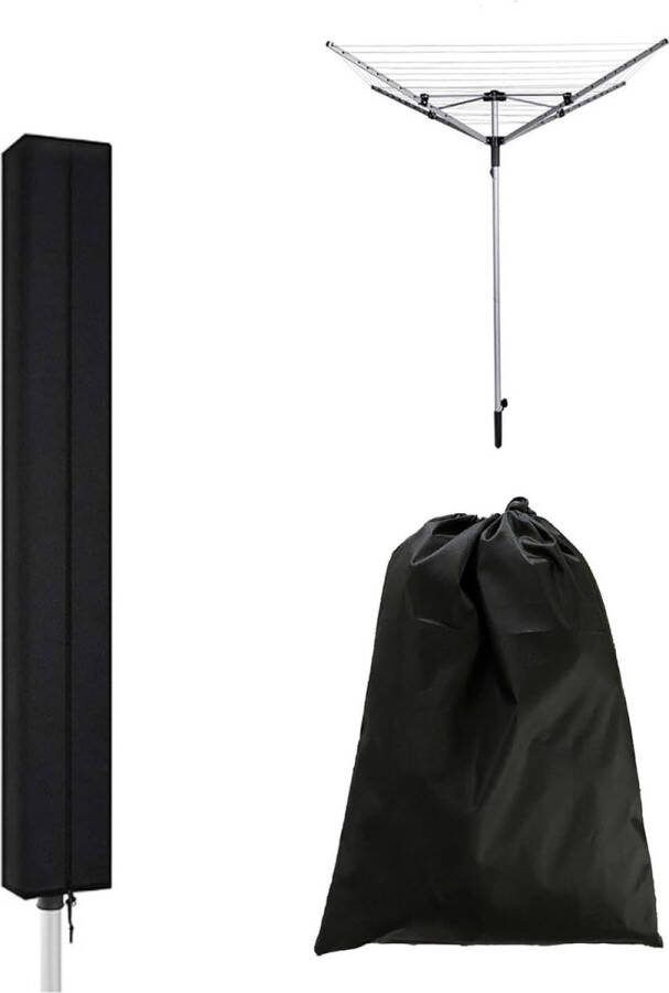 Roterende droger beschermhoes Waterdichte roterende droger hoes 160 x 15 x 15 cm Roterende droger hoes Oxford met ritssluiting Trekkoord voor het drogen Paraplu Winddicht UV-bestendig (zwart)