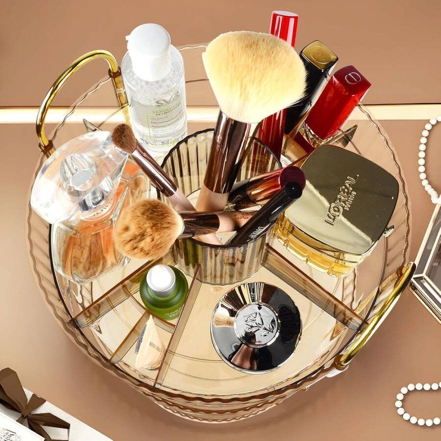 Roterende make-up organizer 3 lagen Beauty organizer met borstelhouder Gouden draaiende huidverzorgingsorganizer Parfum cosmetische organizer Make-uptafel slaapkamer badkamer