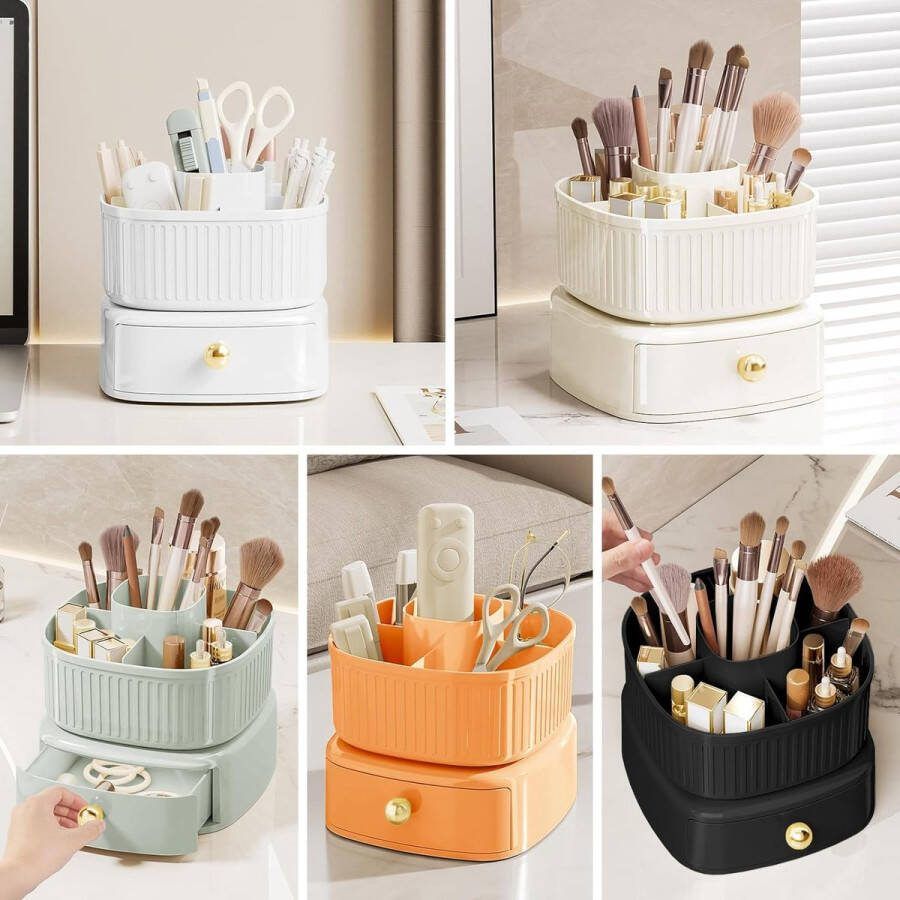 Roterende make-up organizer borstel organizer met laden cosmetische organizer met grote capaciteit kaptafel organizer cosmetische opberger voor badkamer slaapkamer (groen