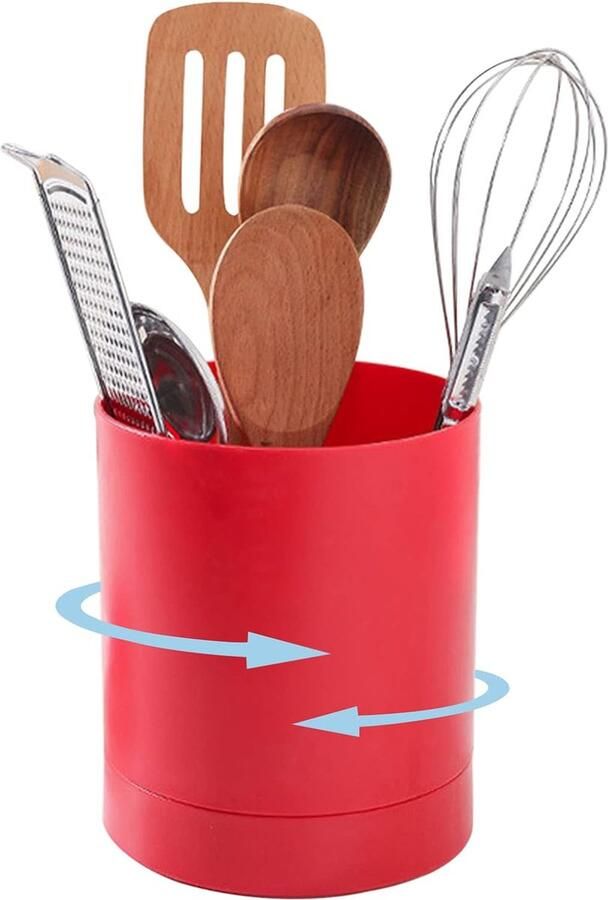 Roterende rode gebruiksvoorwerpenhouder 360° roterende rode keukengereihouder 14 x 16 5 cm keukengerei organizer keukengerei caddy keukengerei crocks bestekhouder voor keukenwerkblad