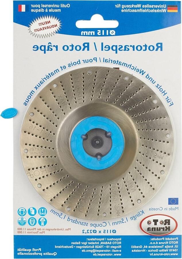 Rotoraspel Raspschijf hout kunststof rubber piepschuim sculpturen haakse slijpers 115 mm x 222 mm fijn lemmet 15 mm