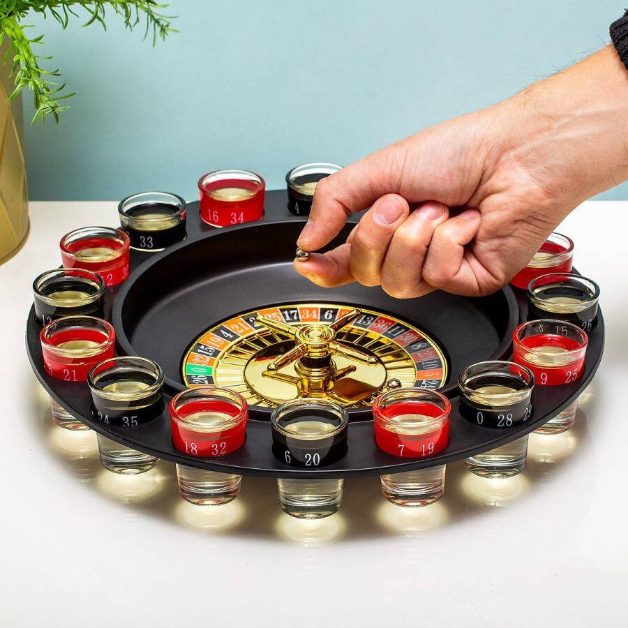 Merkloos Sans marque Roulette drinkspel met 16 glazen Shot roulette casino Feestspel Drankspel Roulette goktafel set