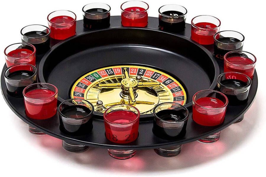 Roulette drinkspel partyspel met draaiknop borrelglazen & ballen roulettespel voor feestjes rood zwart