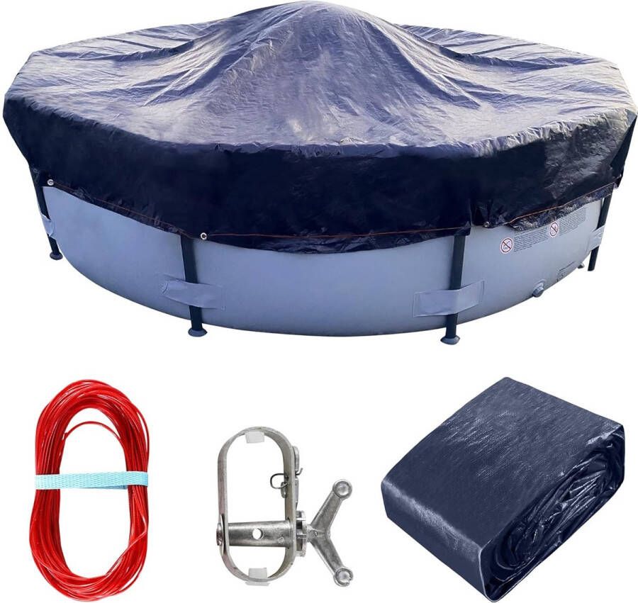 Round Pool Cover zwembadafdekking 640 cm winterzeil zwembadafdekking zwembadonderlegger uv-bestendig en scheurvast grondzeil (blauw zwart 80 g m²)