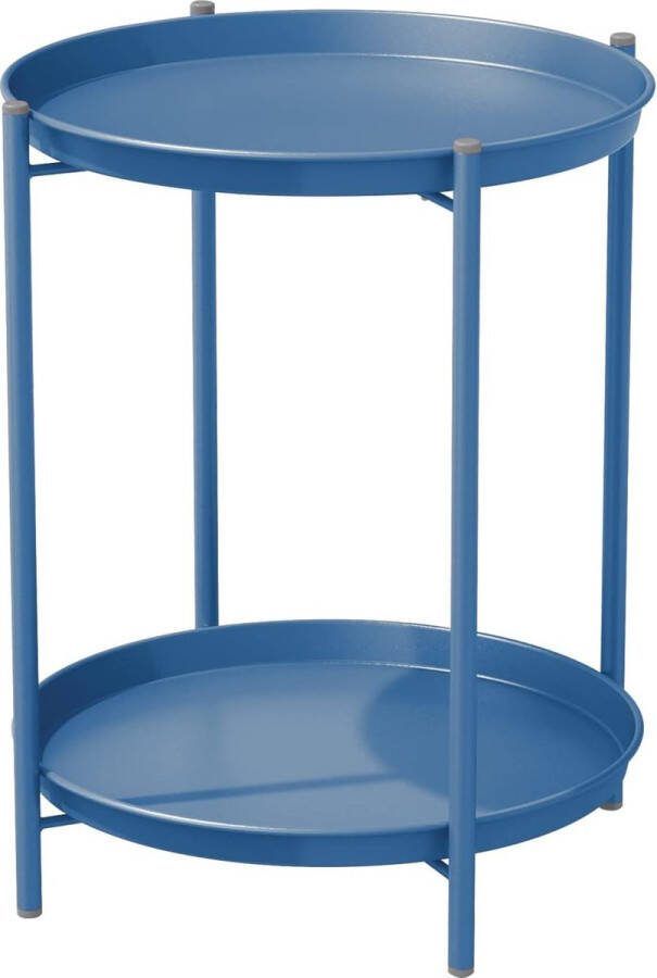 Round Side Table Coffee Tables 2 Levels for Living Room Table Bedroom Garden Sofa Table Bedside Table Removable Bowl Easy Assembly Metal 45 x 45 x 53 cm (Peacock Blue)