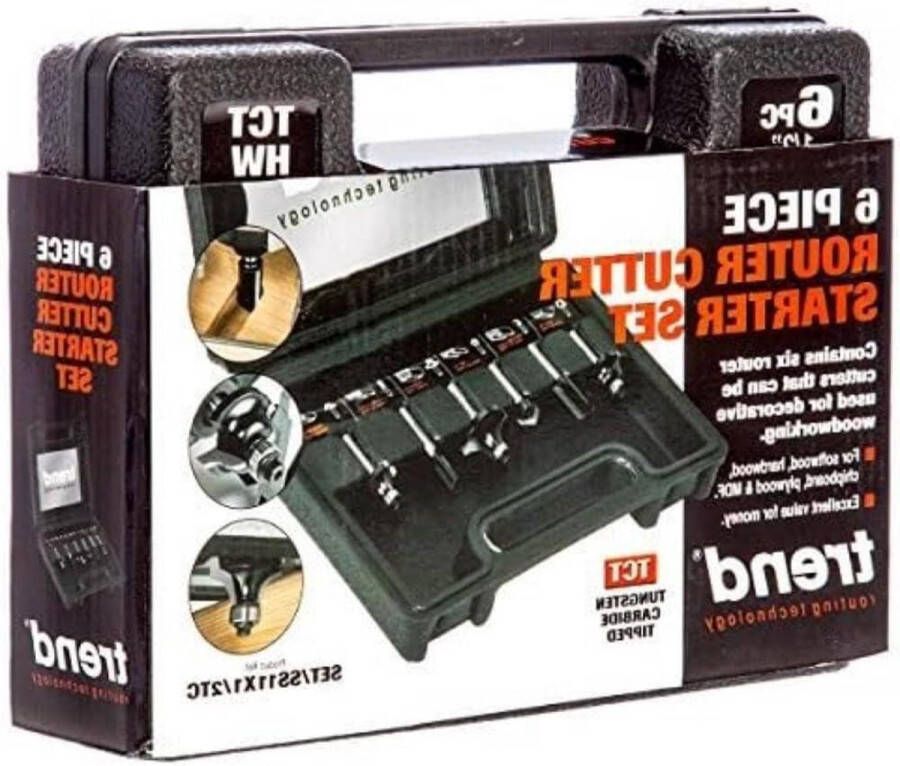Router bit starterset 1 2 inch schacht wolfraamcarbide getipt 6-delige set met opbergdoos