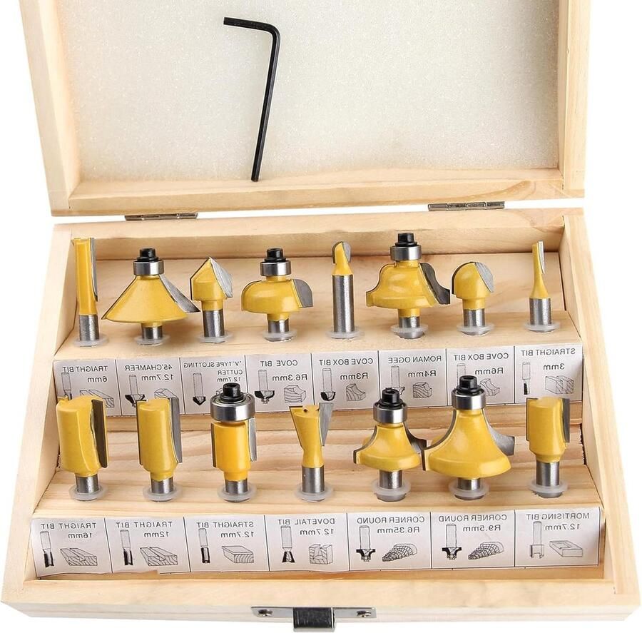 Router Set van Bits 1 4 Shank Timmerwerk Gereedschap Ogee Afschuining Rechte Bits Voor Houtbewerking Massief Hout Hardhout Mdf DIY Tafels Deuren Kasten 15 Stuks