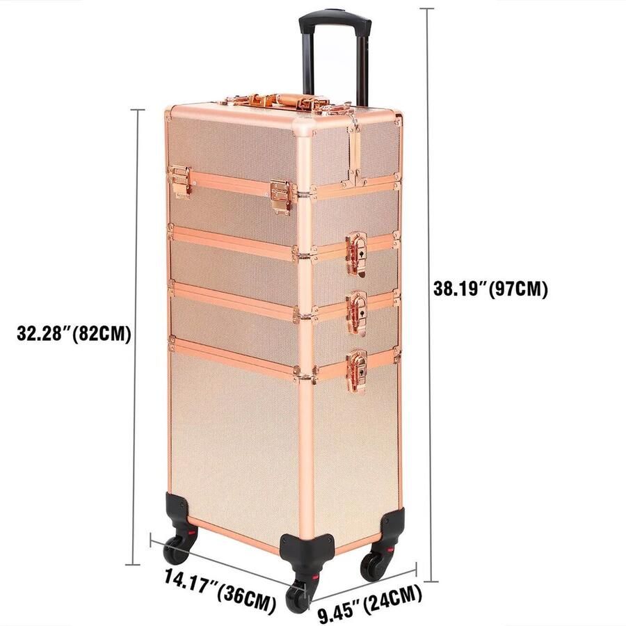 Roxana Make Up Trolley Make Up Koffer Met Wielen Rosegold 4 In 1 Cosmetica