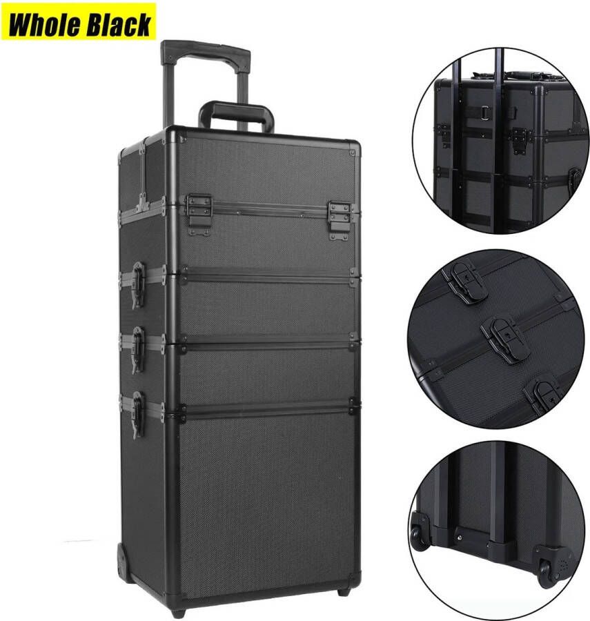 Roxana Make Up Trolley Make Up Koffer Met Wielen Zwart 4 In 1 Cosmetica