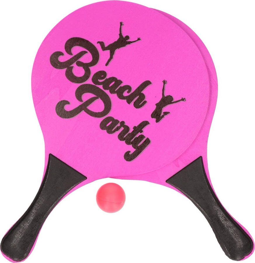 Roze beachball set buitenspeelgoed Houten beachballset Rackets batjes en bal Tennis ballenspel