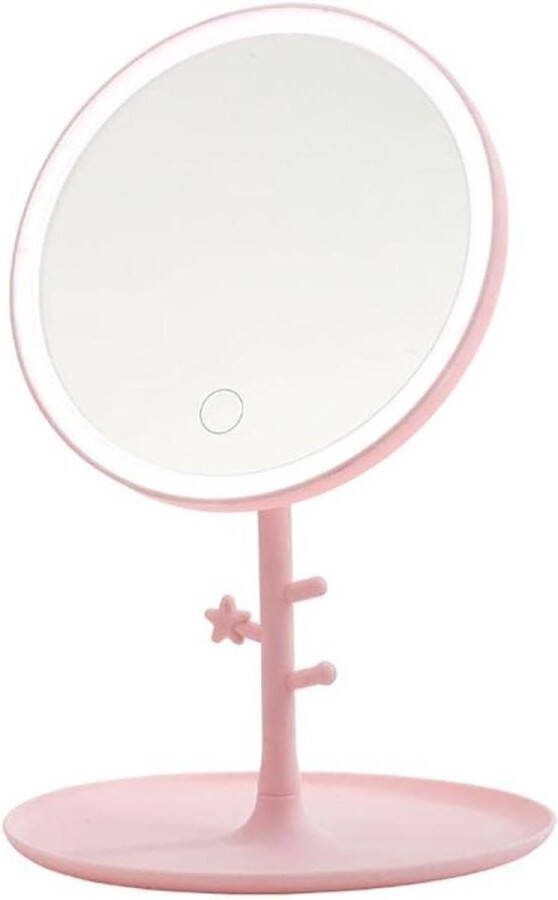 Roze make-up spiegel verlichte vergrotende make-up spiegel