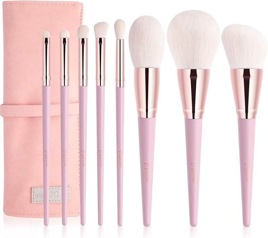 Roze Make-upkwastenset met Etui 8 stuks Premium Synthetisch Voor Foundation Poeder Oogschaduw Rouge Concealer Kabuki-kwast