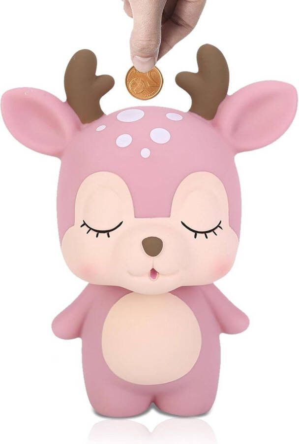 Roze meisje Coin Bank Unieke Vinyl herten spaarpot Onbreekbaar kinderen spaarpot Munten banken voor volwassenen Decoratief