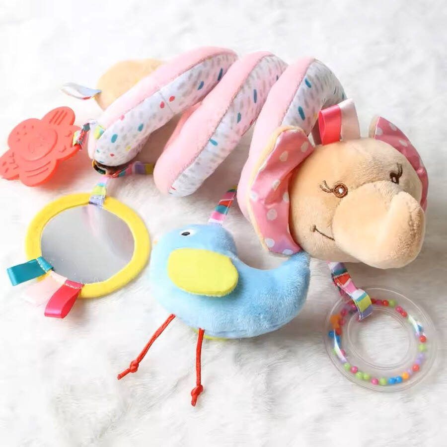 Roze olifant Baby Boxspiraal Peuter Kleuter Kraamcadeau Babyshower Babykamer Decor Speelgoed- Kinderen Kinderkamer- Kinderwagen Speeltje Activiteitenspiraal Bijtring Autostoelspeeltje Jongen & Meisje Baby knuffels