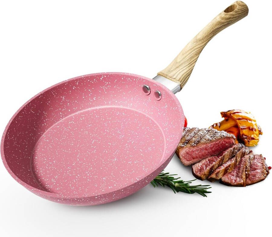 Roze pannenset 6-delige braadpan set met deksel pan gecoat 20 + 24 + 28 cm pan voor inductie PFOA-vrij geschikt voor alle warmtebronnen