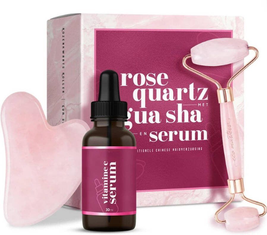 Rozenkwarts Gezichtsroller en Gua Sha Steen Met Vitamine C Serum met Retinol en Aloë Vera Voor een Stralende Huid Anti Aging Gezichtsverzorging Set