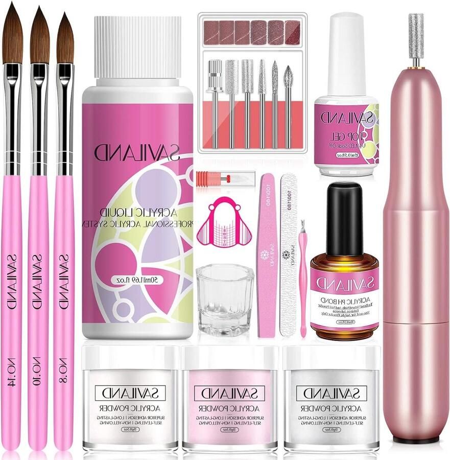 Roze Wit Helder Acrylpoeder Acryl Vloeistof Nagelborstel Elektrische Nagelboor Nagel Bond Primer Top Gels Nagel Kit voor Beginners