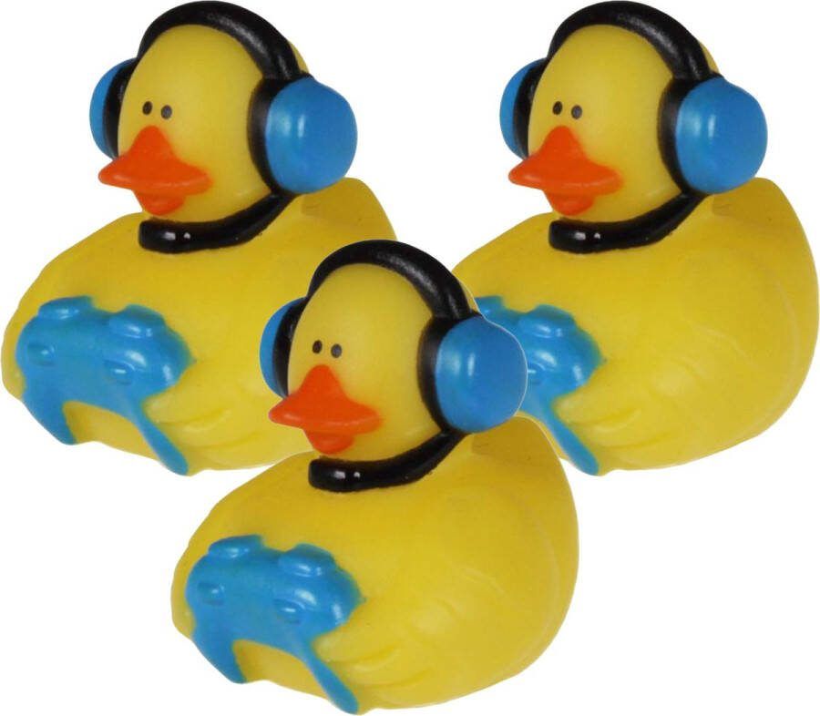 Rubber badeendje gamer 3x blauw badkamer fun artikelen size 5 cm kunststof speelgoed eendjes