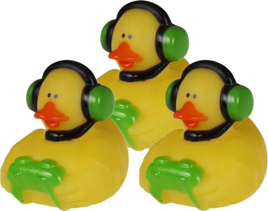 Rubber badeendje gamer 3x groen badkamer fun artikelen size 5 cm kunststof speelgoed eendjes
