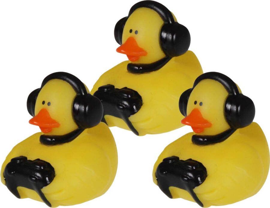 Rubber badeendje gamer 3x zwart badkamer fun artikelen size 5 cm kunststof speelgoed eendjes