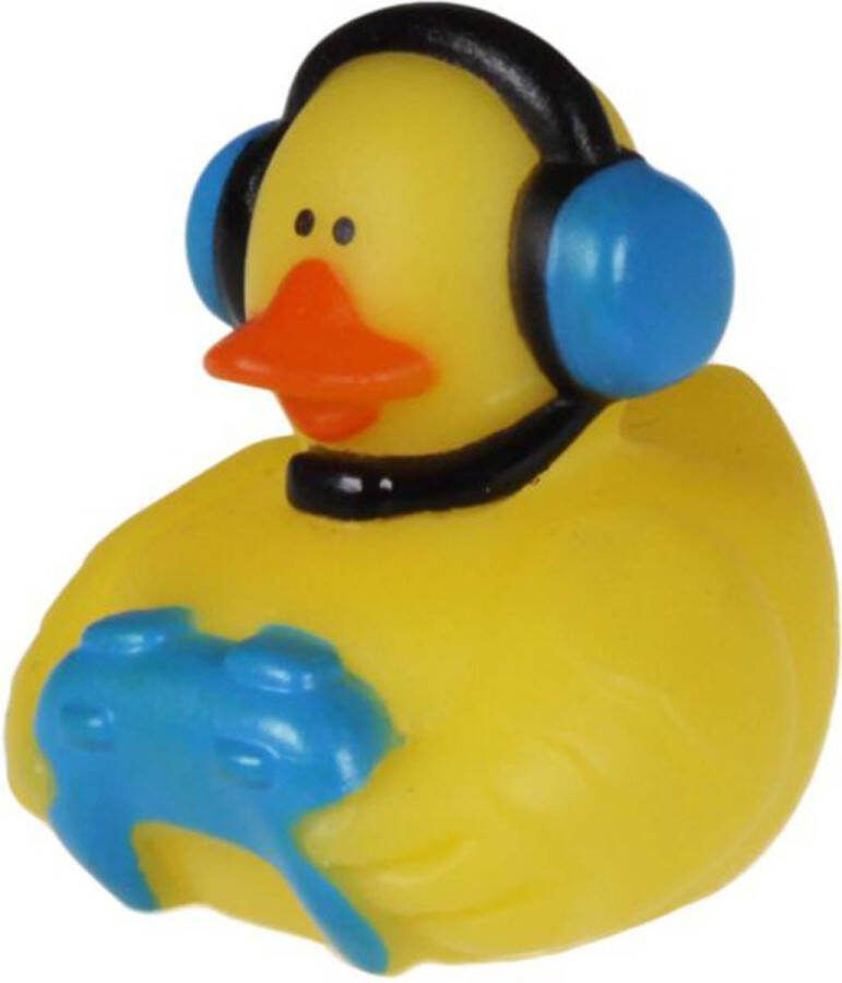 Rubber badeendje gamer blauw badkamer fun artikelen size 5 cm kunststof speelgoed eendjes