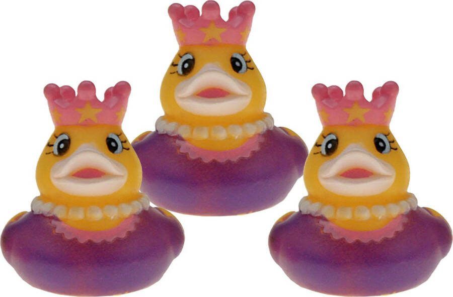 Rubber badeendje prinses 3x paars badkamer fun artikelen size 5 cm kunststof speelgoed eendjes