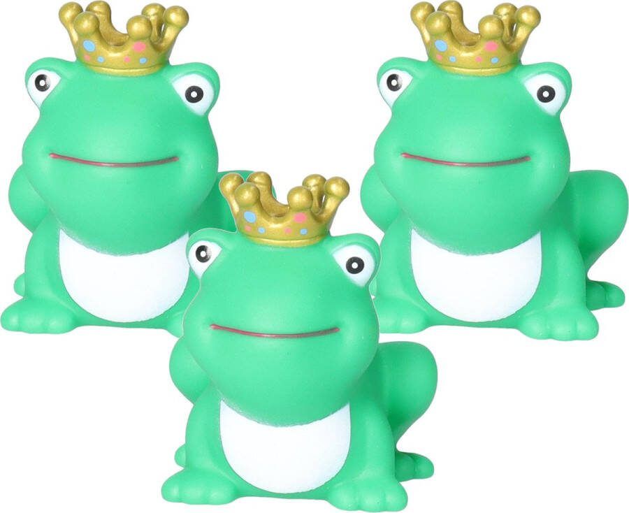 Rubber badeendje kikker koning 3x Classic groen badkamer fun artikelen size 5 cm kunststof water speelgoed kikkers