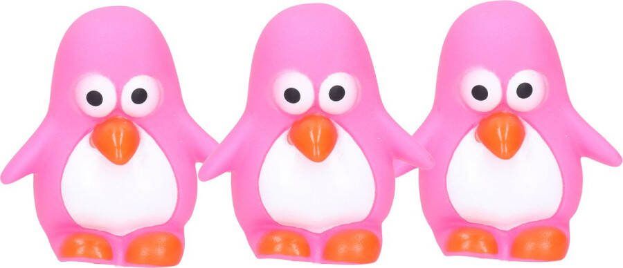 Rubber badeendje pinguin 3x Classic roze badkamer fun artikelen size 6 cm kunststof water speelgoed pinguins