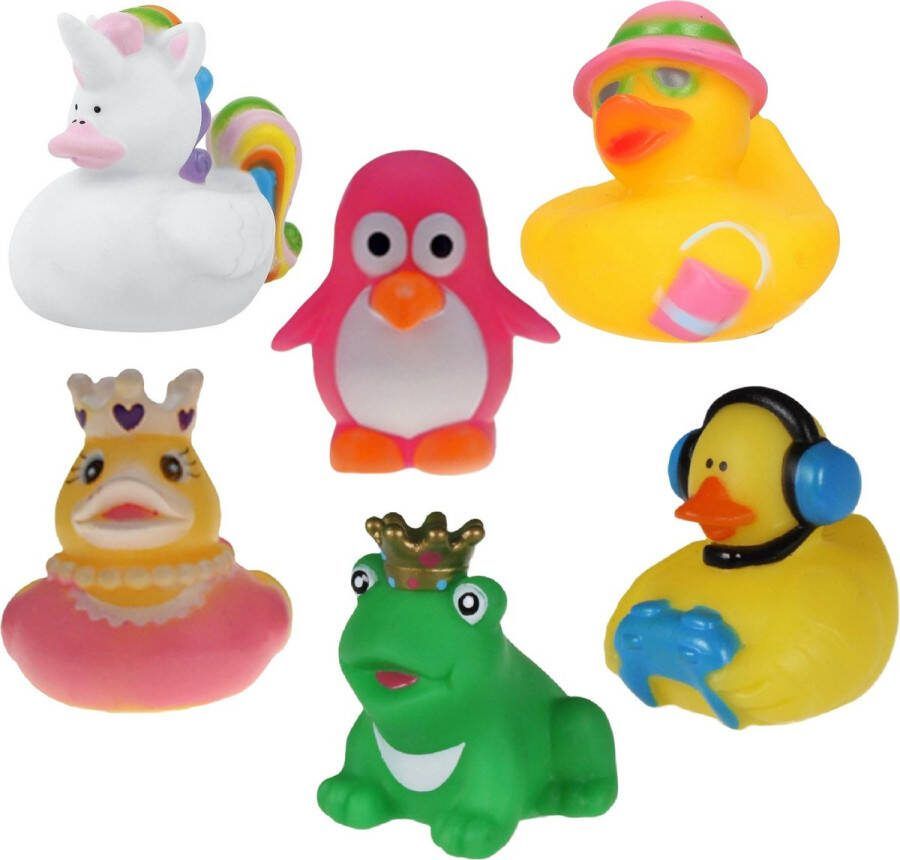 Rubber badeendjes dieren mix 6x stuks badkamer fun artikelen size 5 cm kunststof verschillende karakters