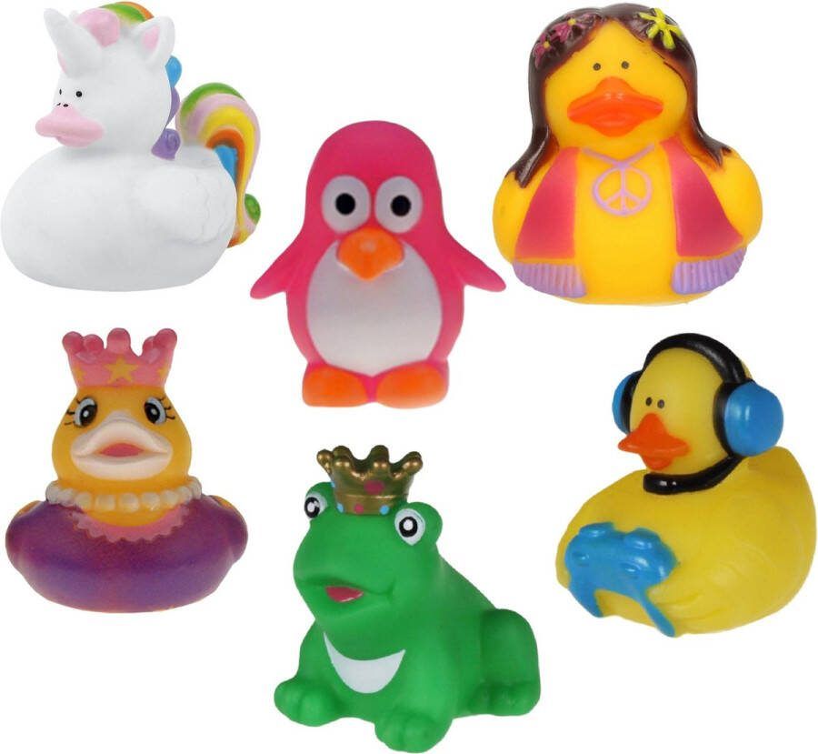Rubber badeendjes dieren mix 6x stuks badkamer fun artikelen size 5 cm kunststof verschillende karakters