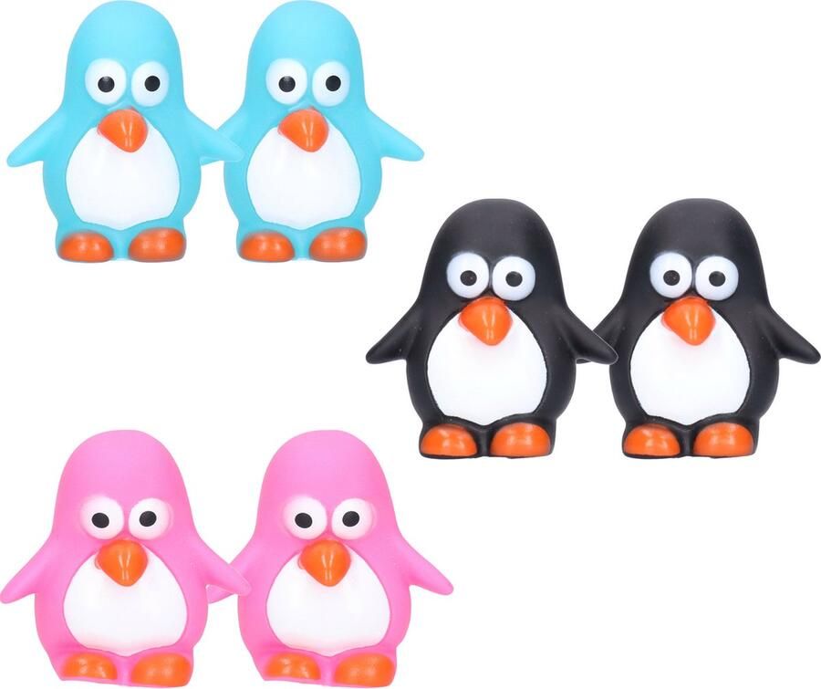 Rubber badeendjes pinguins 6x stuks badkamer fun artikelen size 6 cm kunststof kleurenmix