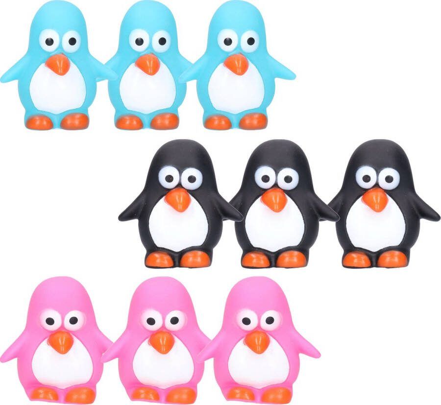 Rubber badeendjes pinguins 9x stuks badkamer fun artikelen size 6 cm kunststof kleurenmix