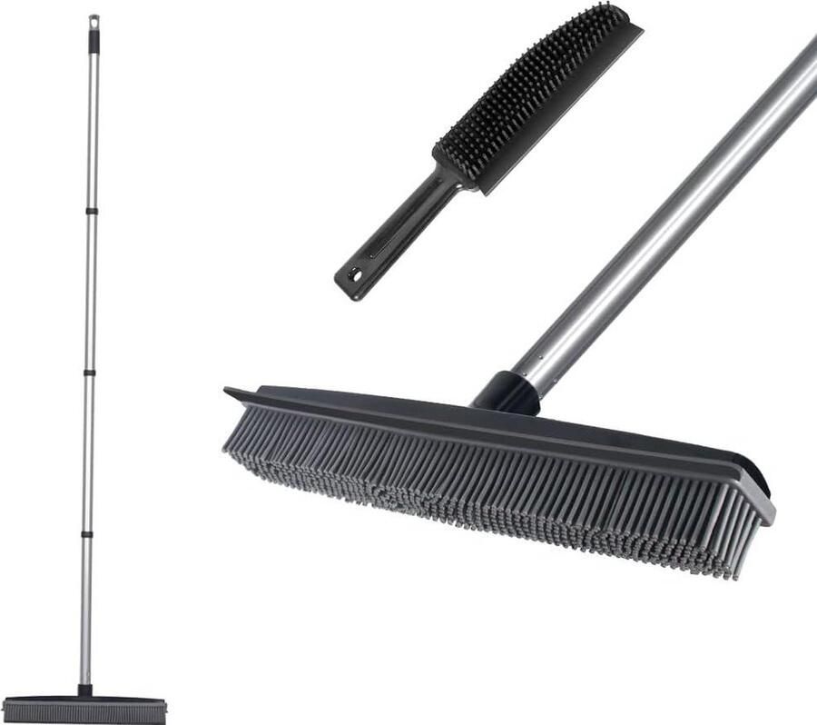 Rubberen bezem met Squeegee Fur en LongHandle Huisdierhaarverwijderingstool Tapijtborstel voor binnen en buiten Zacht tapijt tegels houten vloer