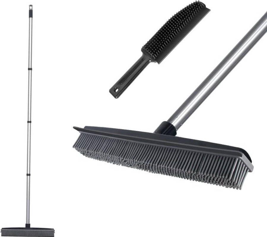 Rubberen bezem met Squeegee Fur Lange steel Tapijt Rake Lint Brush Huisdieren Tapijt Borstel Indoor Outdoor Push Bezem Zacht Tapijt Tegel Houten Vloer