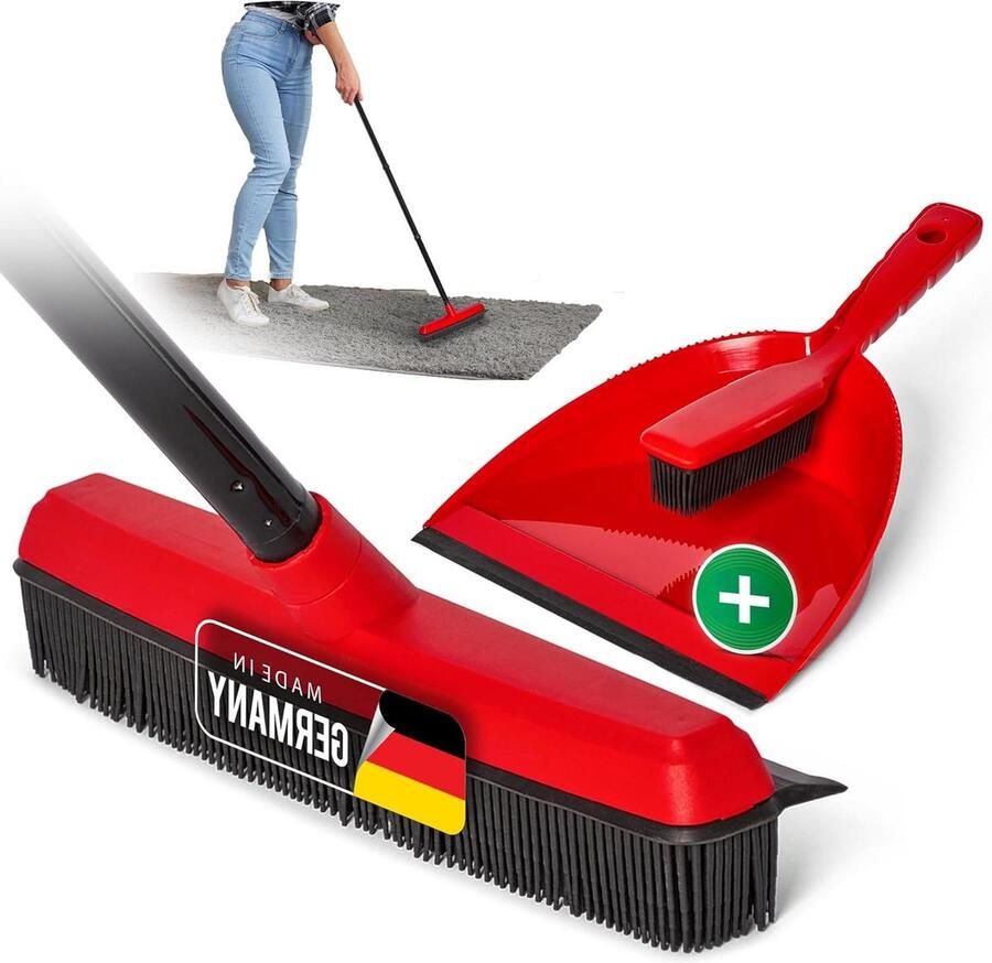 Rubberen bezem met steel voor het steken en vegen van kappersgarnituur set rubberen noppenbezem hondenhaarverwijderaar Broom parket bezem binnen tapijtbezem vloertrekker