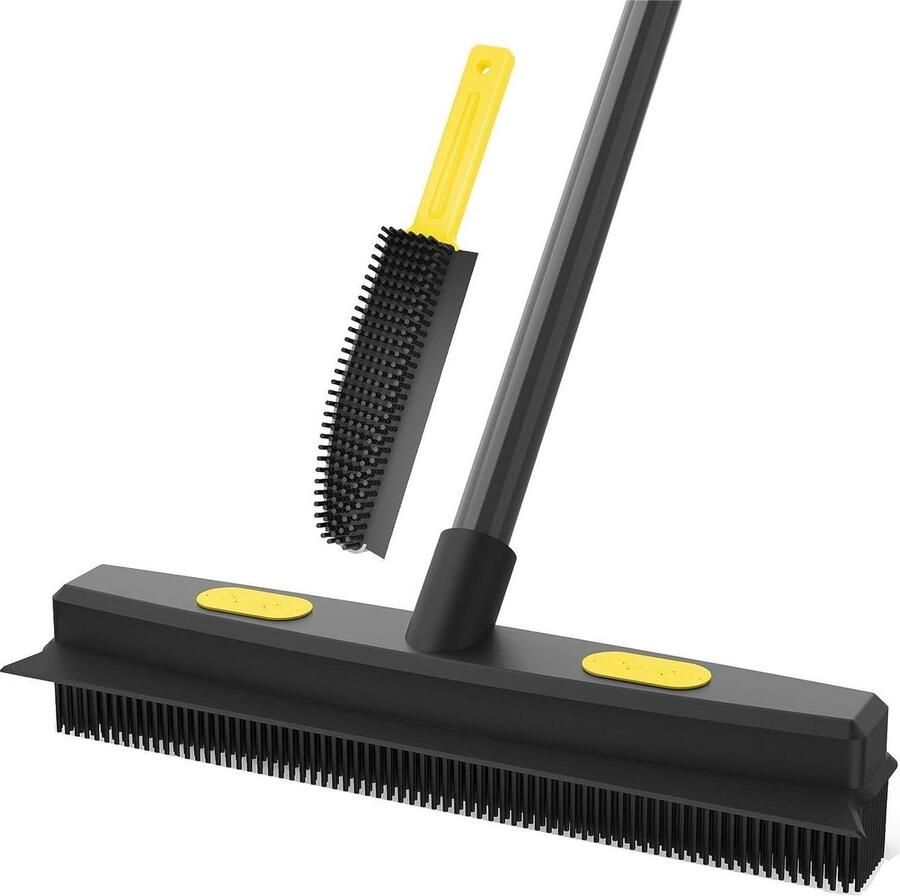 Rubberen bezem met trekker 34 cm breed Effectieve rubberen borstelharen Telescoopsteel Verwijderen van dierenharen Vloerborstel voor tapijt en hardhout Raamtegels binnen en buiten
