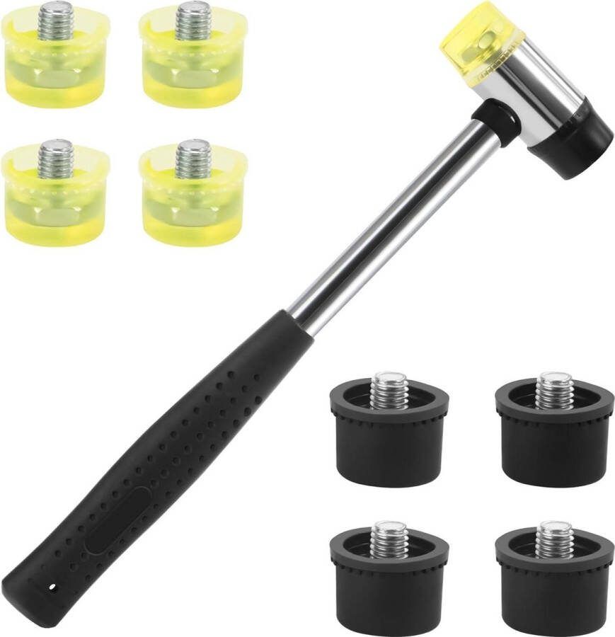 Rubberen Hamer Dubbelzijdige 8 Vervangbare Rubber Hoofd Shockproof Voor Sieraden Lederen Ambachten Zwart Geel