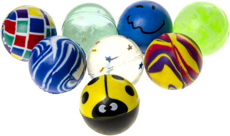 Rubberen Stuiterballen 100 STUKS Party bag fillers voor kinderen Verjaardagsspeelgoed voor kinderen Meerkleurig met verschillende ontwerpen