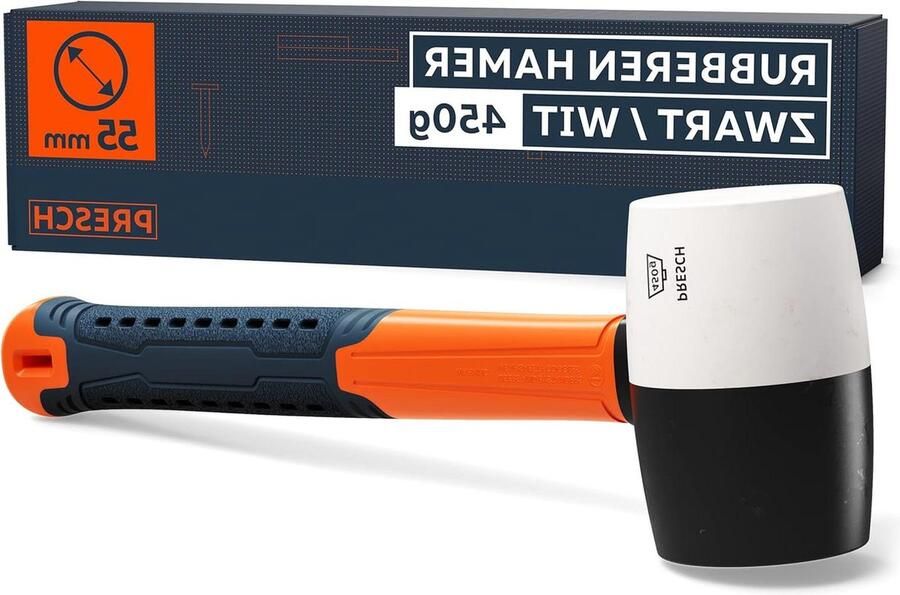 Rubberhamer 450g Zwart-Wit met Glasvezelhandvat Allround Hamer voor Binnen en Buiten Duurzaam en Zacht Oppervlak