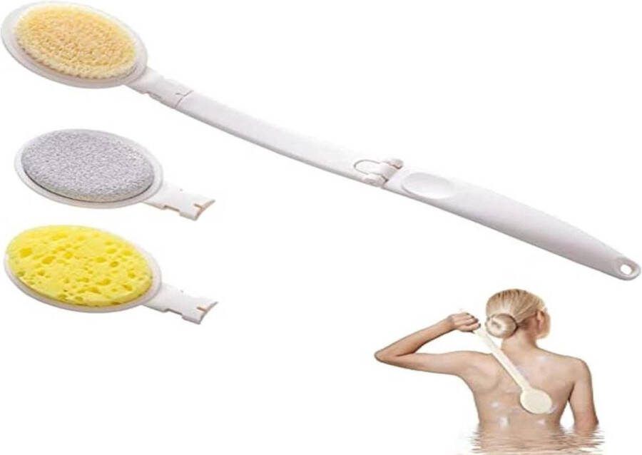 Rugborstel met lange handgreep voor douchen 3-in-1 badborstel met incrèmehulp rugcrème en lichaamsborstel peeling van droge huid