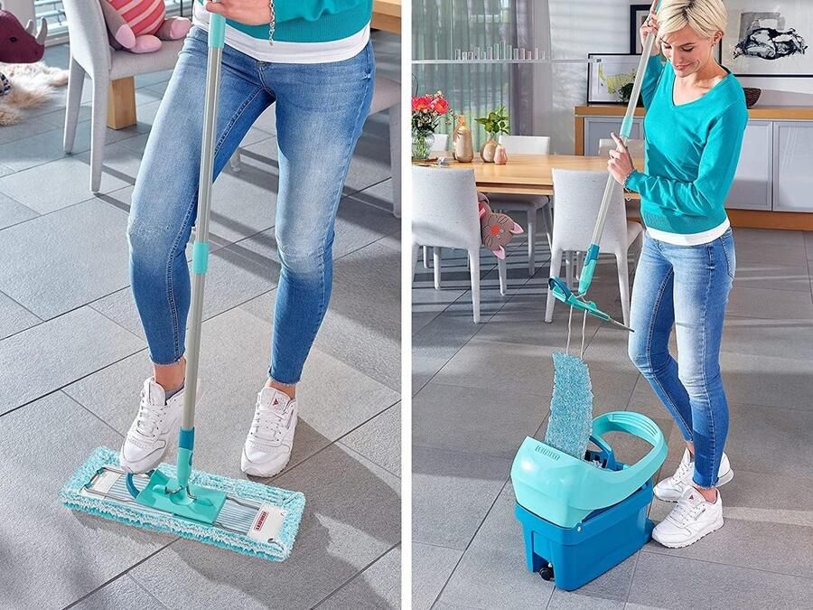 Rugvriendelijke vloerwisser Profi XL superzacht stalen steel 146 cm mop met voetklik wisserovertrek voor parket en kurk 360° draaischarnier kliksysteem milieuvriendelijk karton