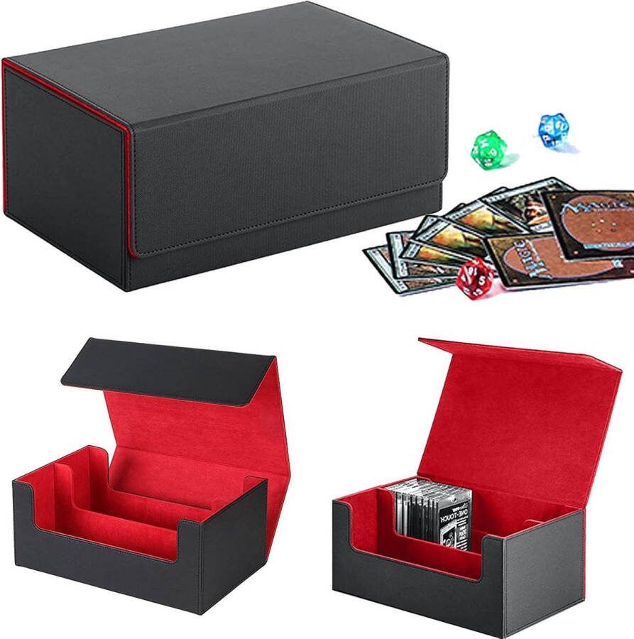 Ruilkaarten opbergdoos met magneetsluiting Premium 2-rijen deck opbergbox 600+ kaartdeck case zwart rood