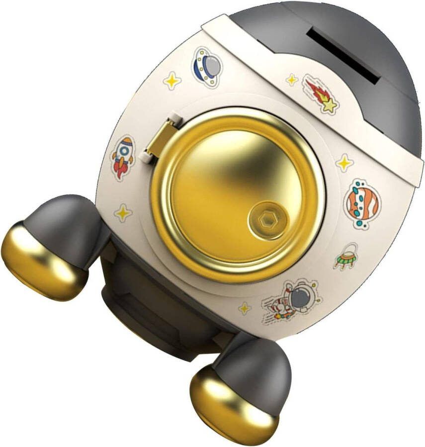 Ruimte Raket Spaarvarken voor Kinderen Opbergdoos voor Munten Cartoon Spaarpot Tafeldecoratie in Luxurious Grey Gold