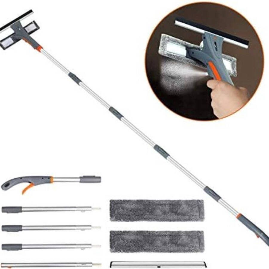 Ruitenwisser met telescoopsteel 2-in-1 professionele raamtrekker telescopische ramenreiniger van 90 tot 200 cm glasreiniger voor hoge ramen binnen en buiten doucheglas